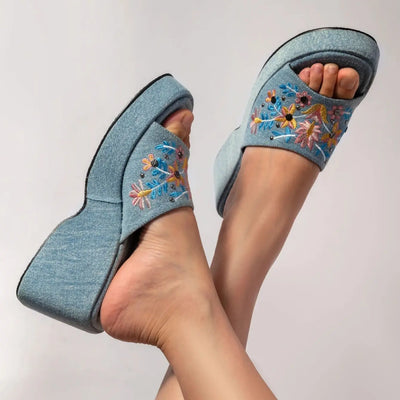 Heidi - Denim-Sandalen Mit Dicker Sohle