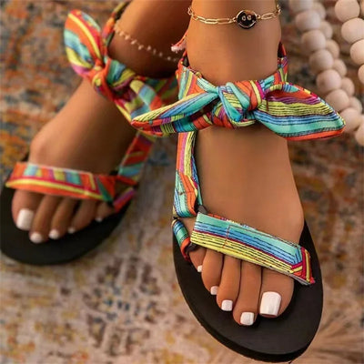 zomersandalen met strik en luipaardprint