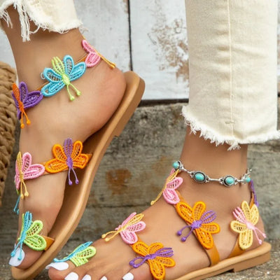 Heidi - Flache Sandalen Mit Bunter Schmetterlingsverzierung