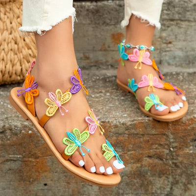 Heidi - Flache Sandalen Mit Bunter Schmetterlingsverzierung